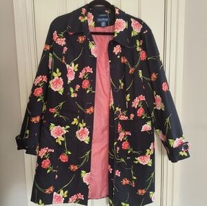 Evan Picone Black Floral Jacket with Pink Lining